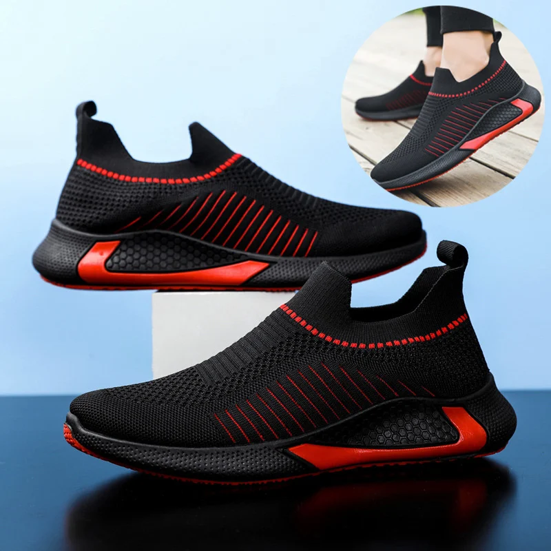 Fashion Mesh Sock Shoes with Striped Design Men Outdoor