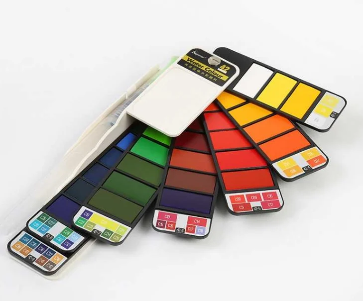 Solid Watercolor Paint Set with Water Brush Pen - Image 2