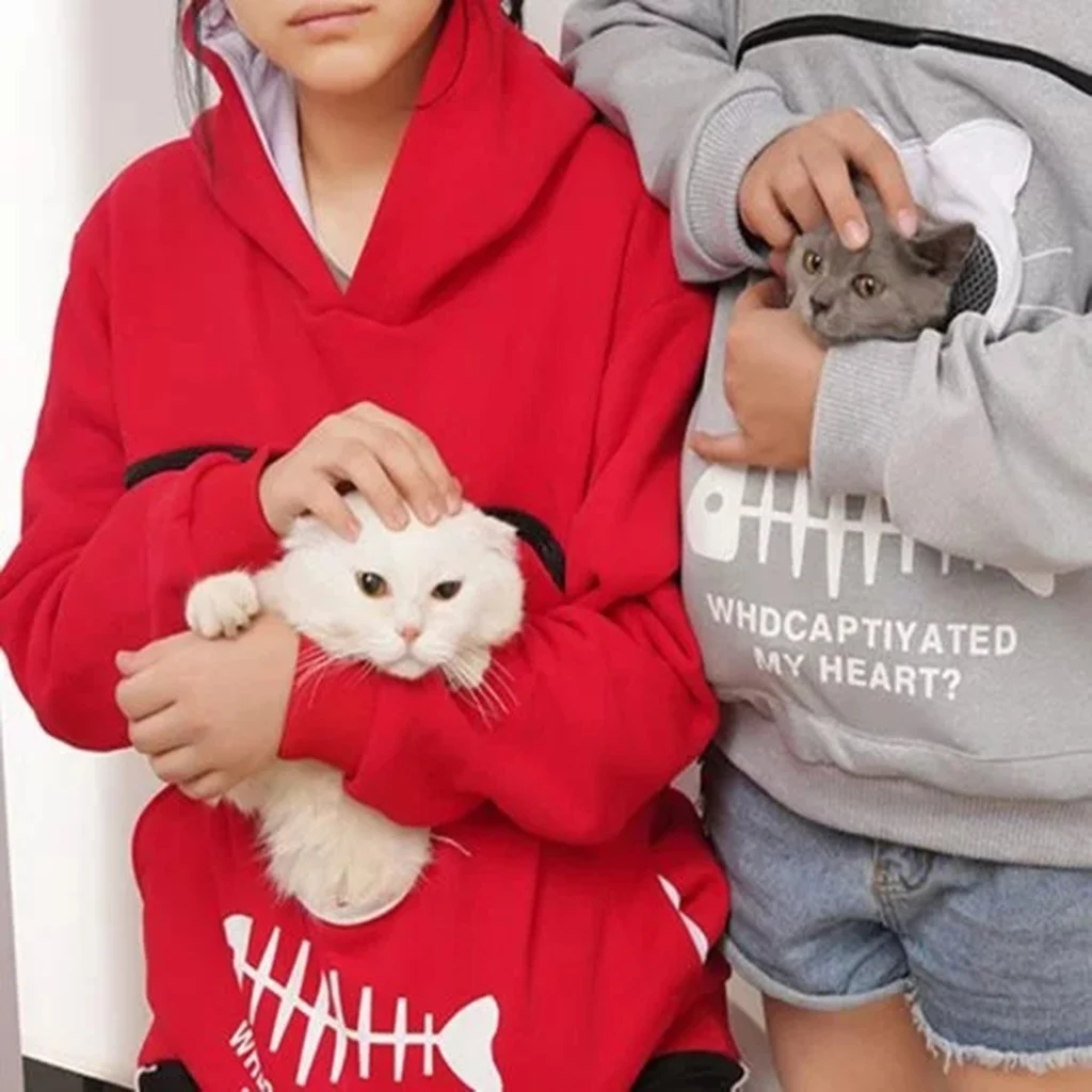 Women Hoodie Sweatshirt with Cat Pet Pocket Design Long - Image 2