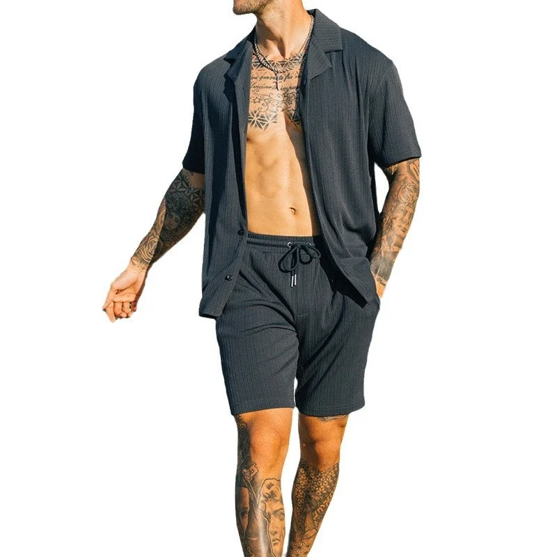 Men's Two Piece Set Short Sleeve Lapel Button Shirts - Image 6