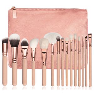15 Makeup Brush with Bag Rose Gold Makeup Brush