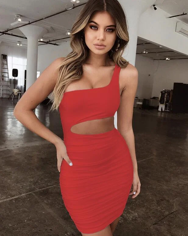 Slim One-shoulder Short Dress Sexy Fashion Hollow Mini - Image 5