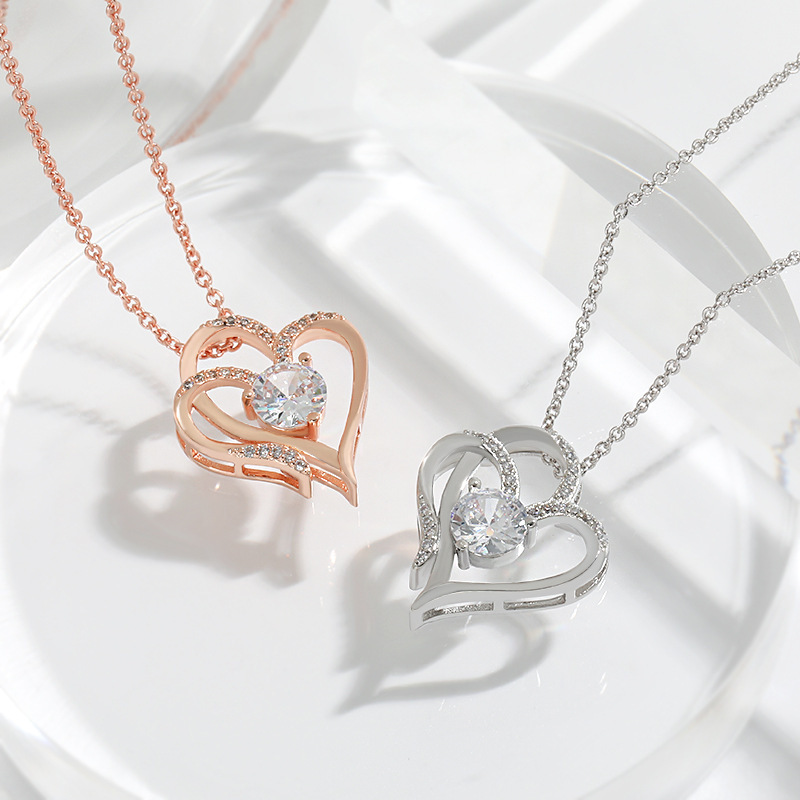 Zircon Double Love Necklace with Rhinestones Ins - Image 4