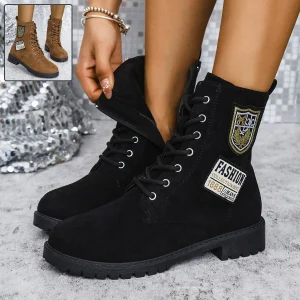 Fashion Lace-up Chunky Heels Boots Winter Round Toe