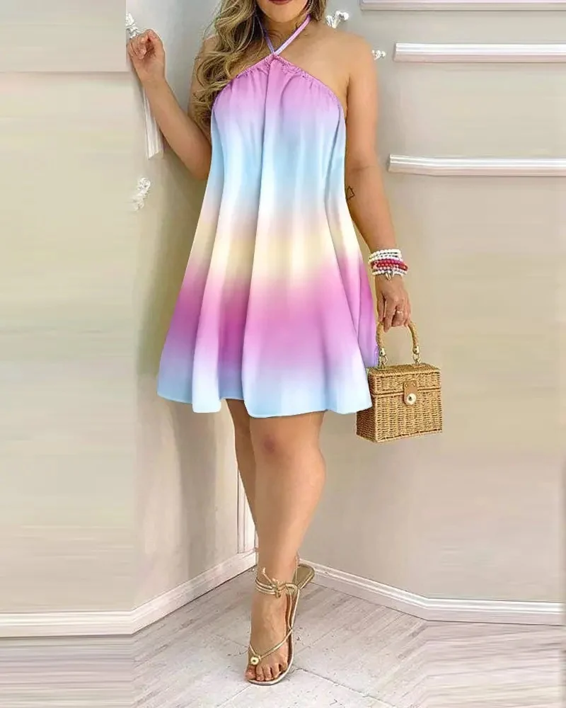 Printed Dress Summer Off-Shoulder Hanging Neck - Image 9
