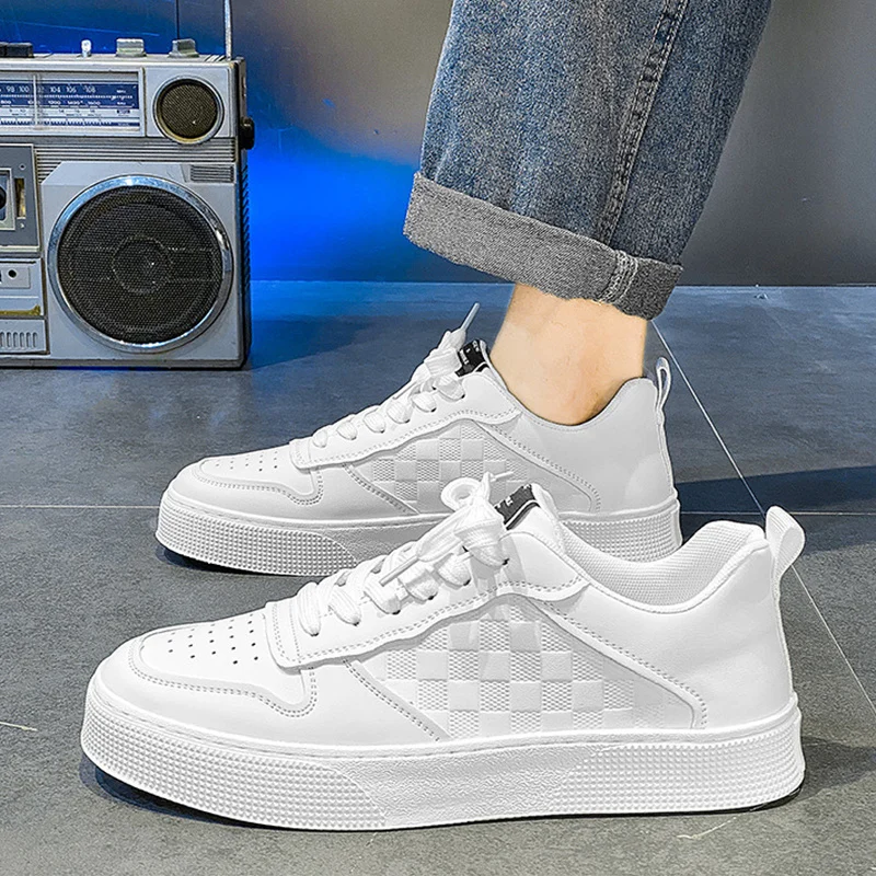 Casual Lace-up Sneakers Men Fashion Breathable Plaid - Image 2