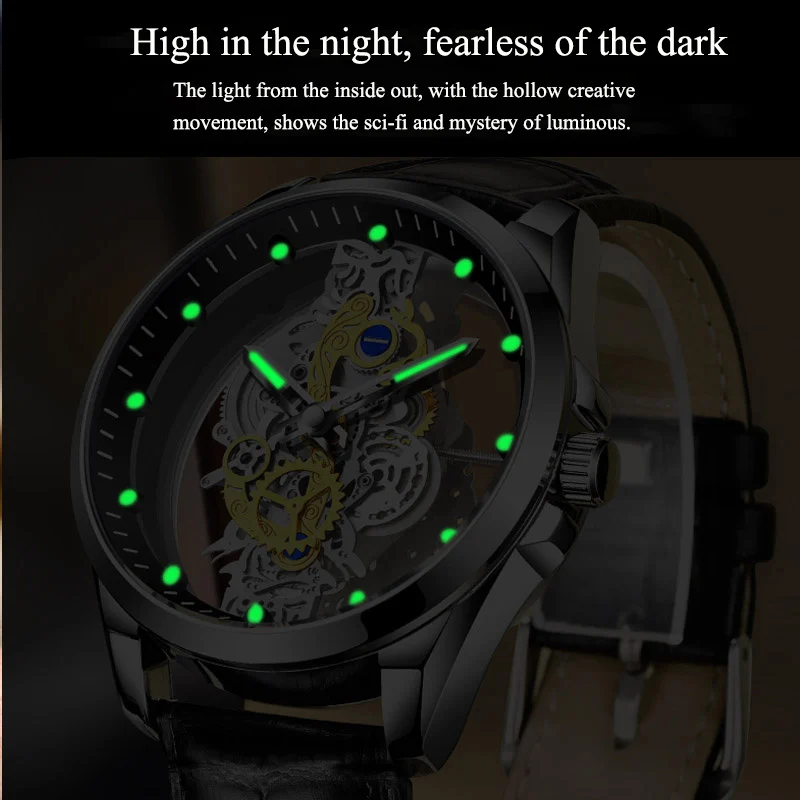 Men Watch Skeleton Automatic Quartz Watch Gold Skeleton - Image 4