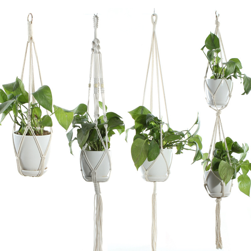 Flower Pot Net Bag Beige Cotton Rope Indoor Plant - Image 3