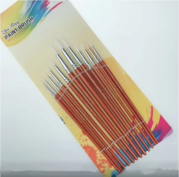 12Pcs Lot Round Shape Nylon Hair Wooden Handle Paint