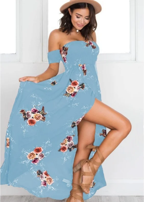 Boho Style Long Dress Women Off Shoulder Beach Summer - Image 7