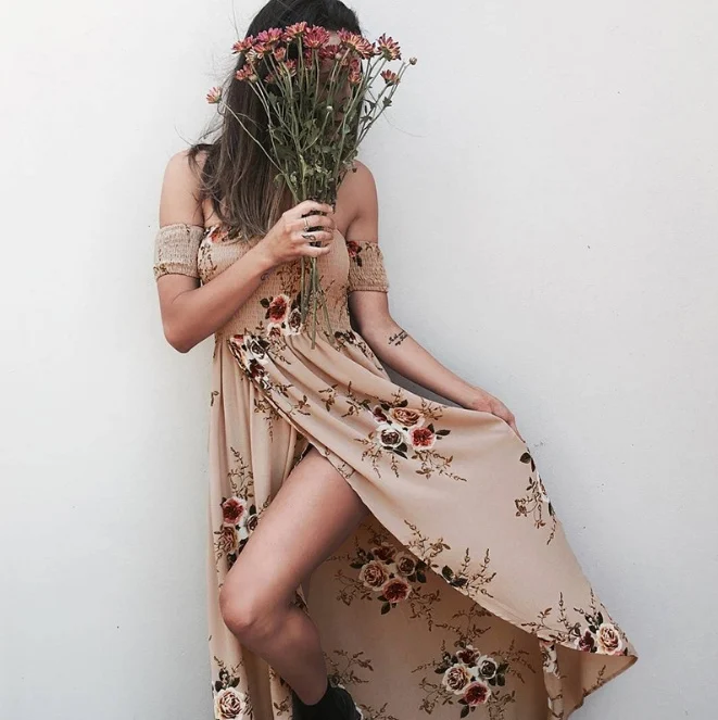 Boho Style Long Dress Women Off Shoulder Beach Summer - Image 2