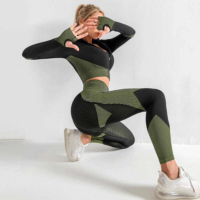 3PCS Yoga Set Seamless Sport Set Women Gym Clothing - Image 2