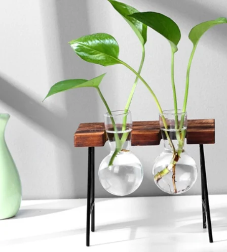 Glass Wood Vase Table Desktop Hydroponics Plant - Image 5