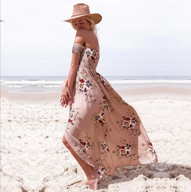 Boho Style Long Dress Women Off Shoulder Beach Summer - Image 9