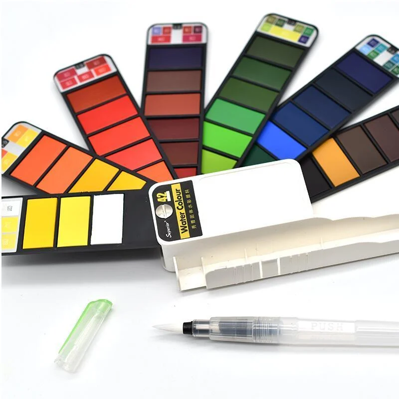 Solid Watercolor Paint Set with Water Brush Pen - Image 3