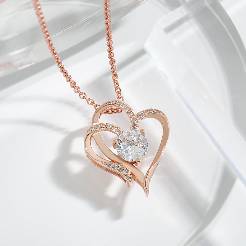 Zircon Double Love Necklace with Rhinestones Ins - Image 6