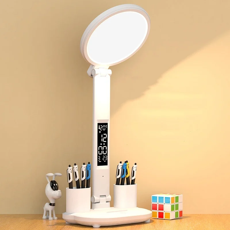 LED Clock Table Lamp USB Chargeable Dimmable Desk Lamp - Image 3