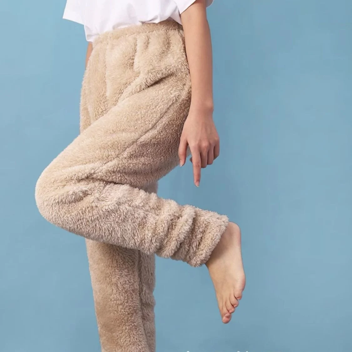 Women Coral Fleece Socks Leggings Winter Warm Sleepwear Ankles Knees Guard Women Home Pants Thick Pajamas Pant - Image 2
