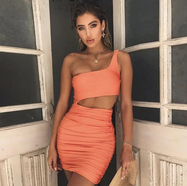 Slim One-shoulder Short Dress Sexy Fashion Hollow Mini - Image 8