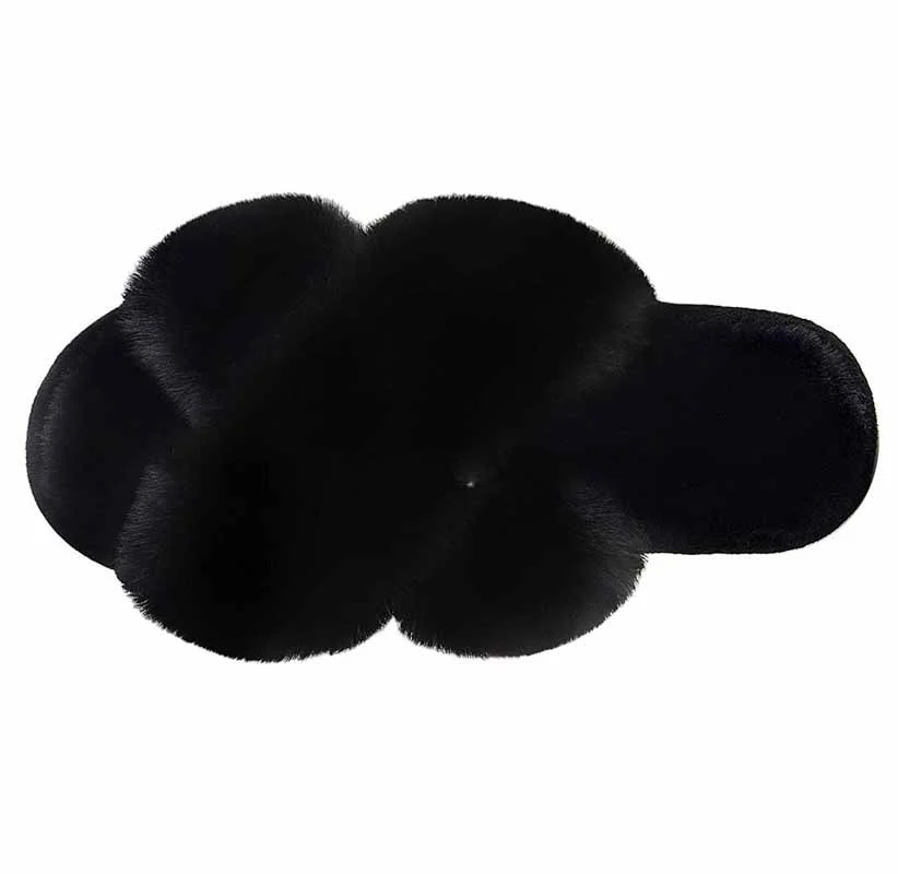 Women Fashion Warm Fluffy Slippers Cozy Faux Fur Cross - Image 3