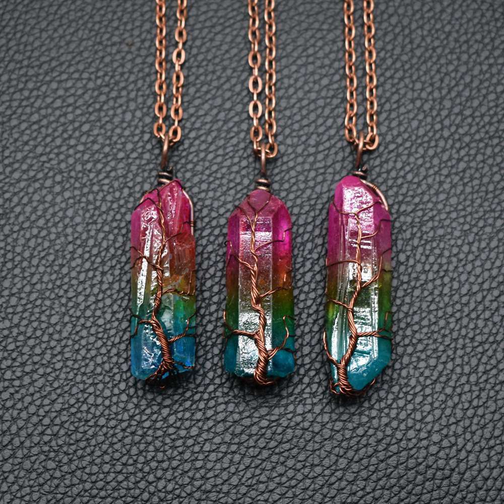 Stone Crystal Pillar Tree of Life Pendant Ins Fashion - Image 2