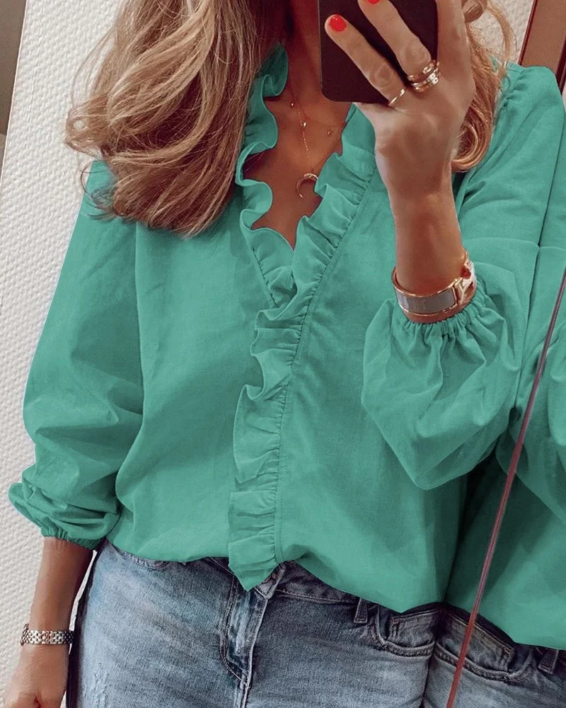 Casual Long Sleeved Ruffled Long-sleeved Ruffled Blouse For Women Spring Summer New Shirts Tops For Daily Wear Work Outfits - Image 3