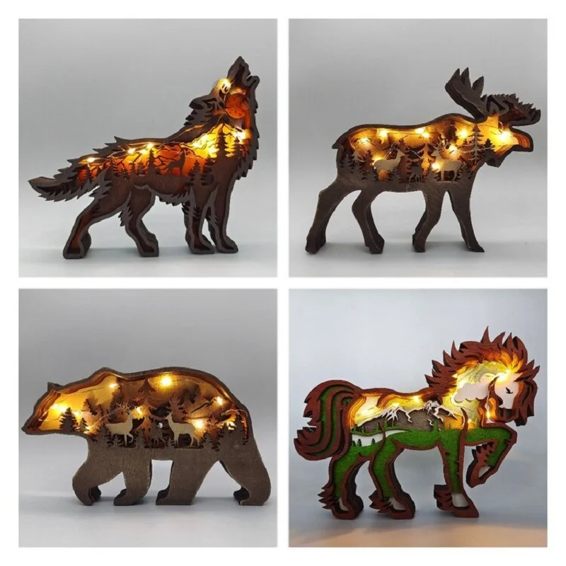 Christmas Decoration Wooden Animal Carving Handcraft
