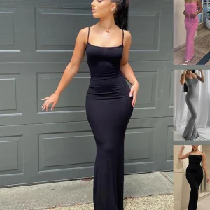 Spaghetti Strap Long Dress Women Sexy Slim Skinny