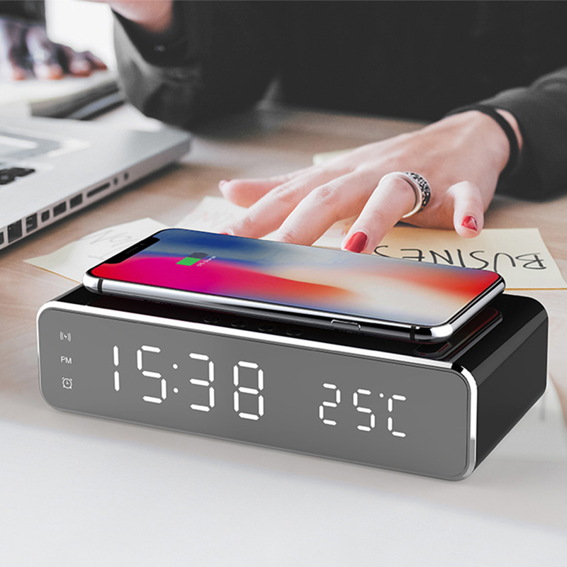 LED Electric Alarm Clock with Wireless Charger Desktop - Image 2