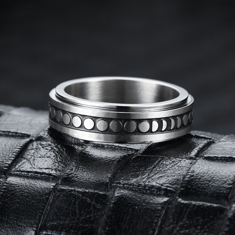 Stainless Steel Rotatable Spinner Ring Moon Stars - Image 10