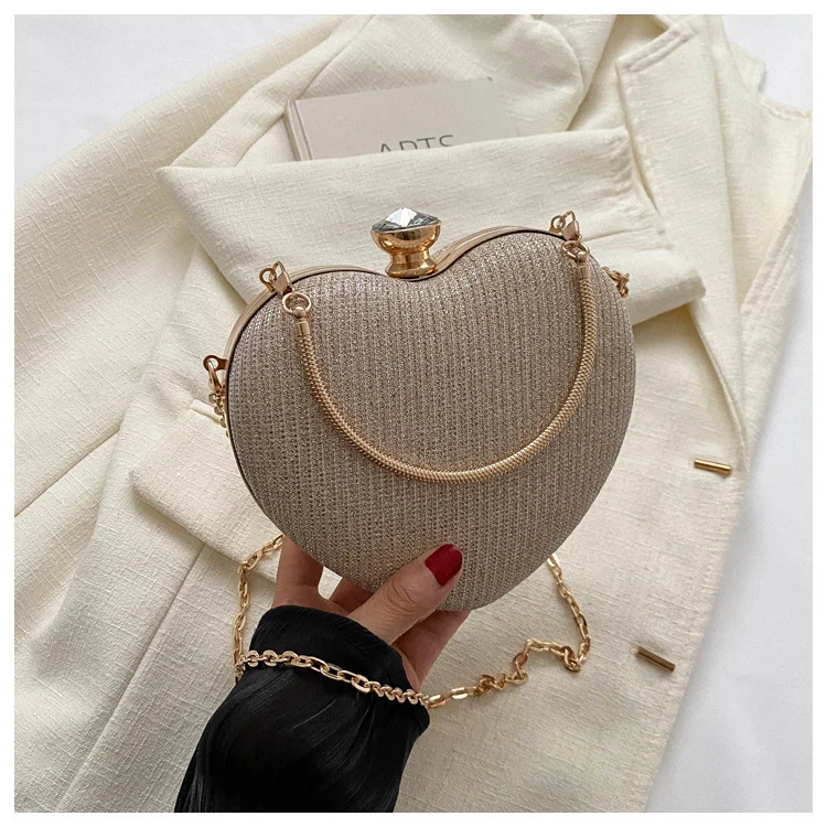 Evening Clutch Bag Women Bag Shiny Handbag Heart Shape - Image 8