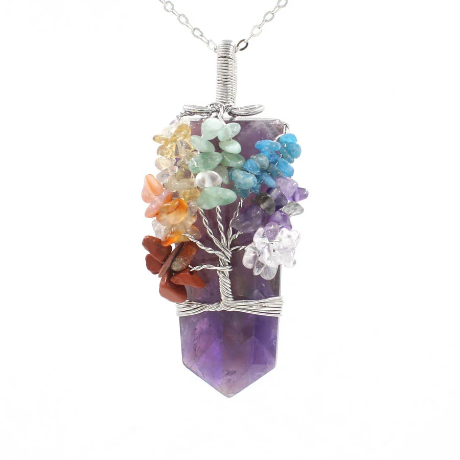 Crystal Column Tree of Life Winding Pendant Necklace - Image 6