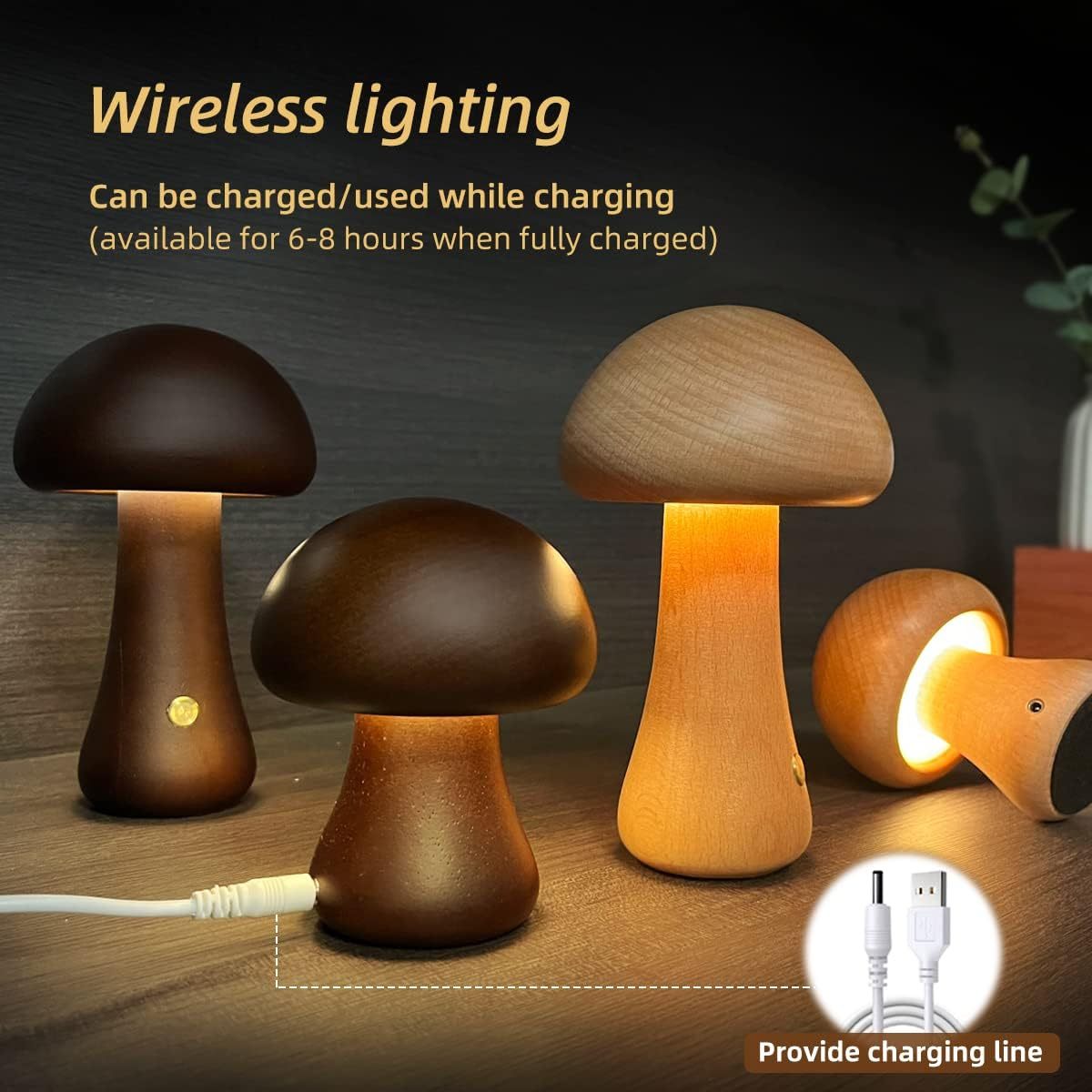INS Wooden Cute Mushroom LED Night Light with Touch - Image 3