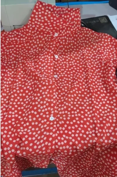 Printed Long Sleeve V-neck Button Ladies Blouse Women - Image 10