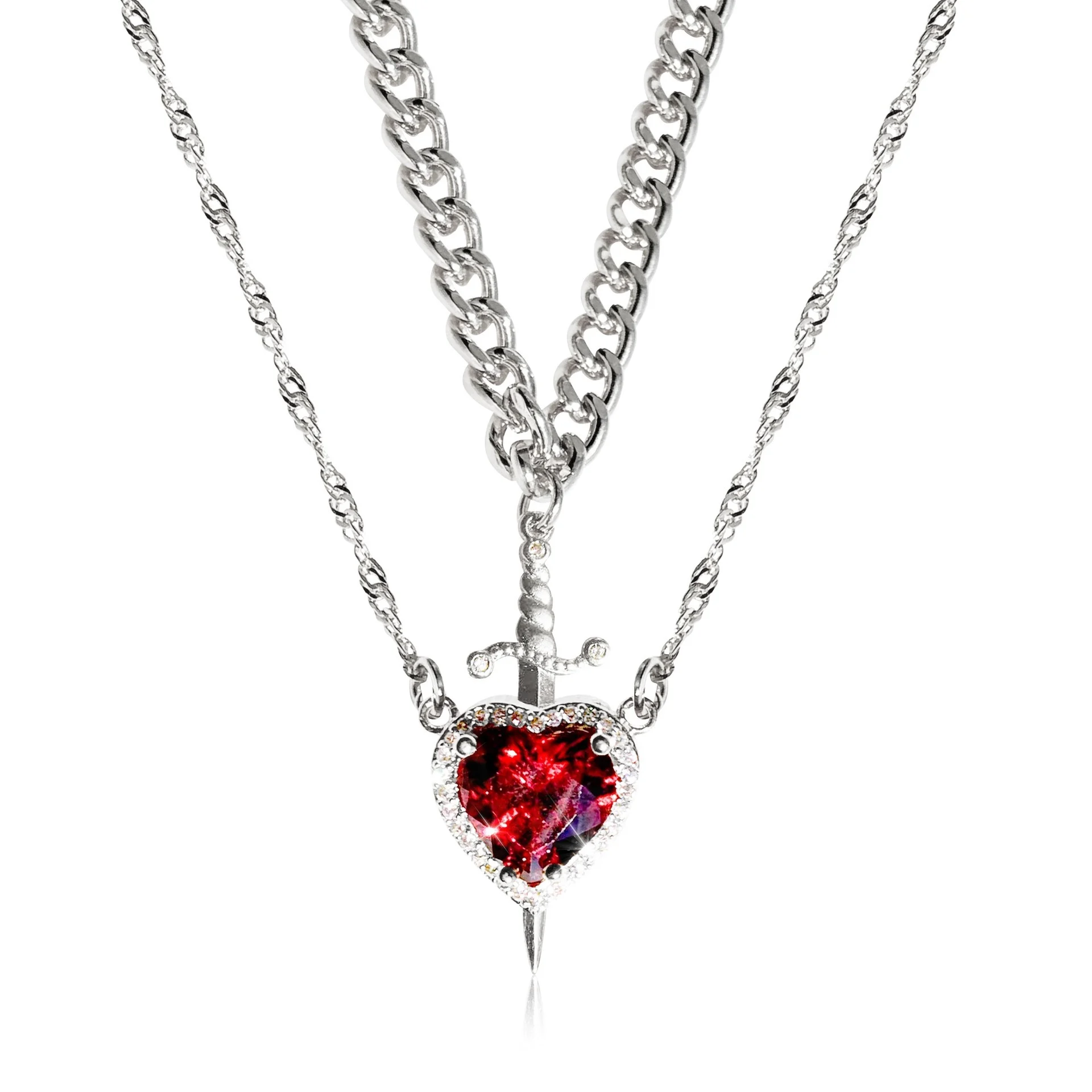 Heart and Sword Necklace Set Gold Color Stainless Steel - Image 5