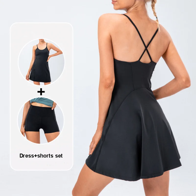 Women Tennis Yoga Skirt High Stretch Soft Nylon Sports Badminton Golf Dress And Fitness Shorts 2 Pcs Set Workout Casual Clothing - Image 5