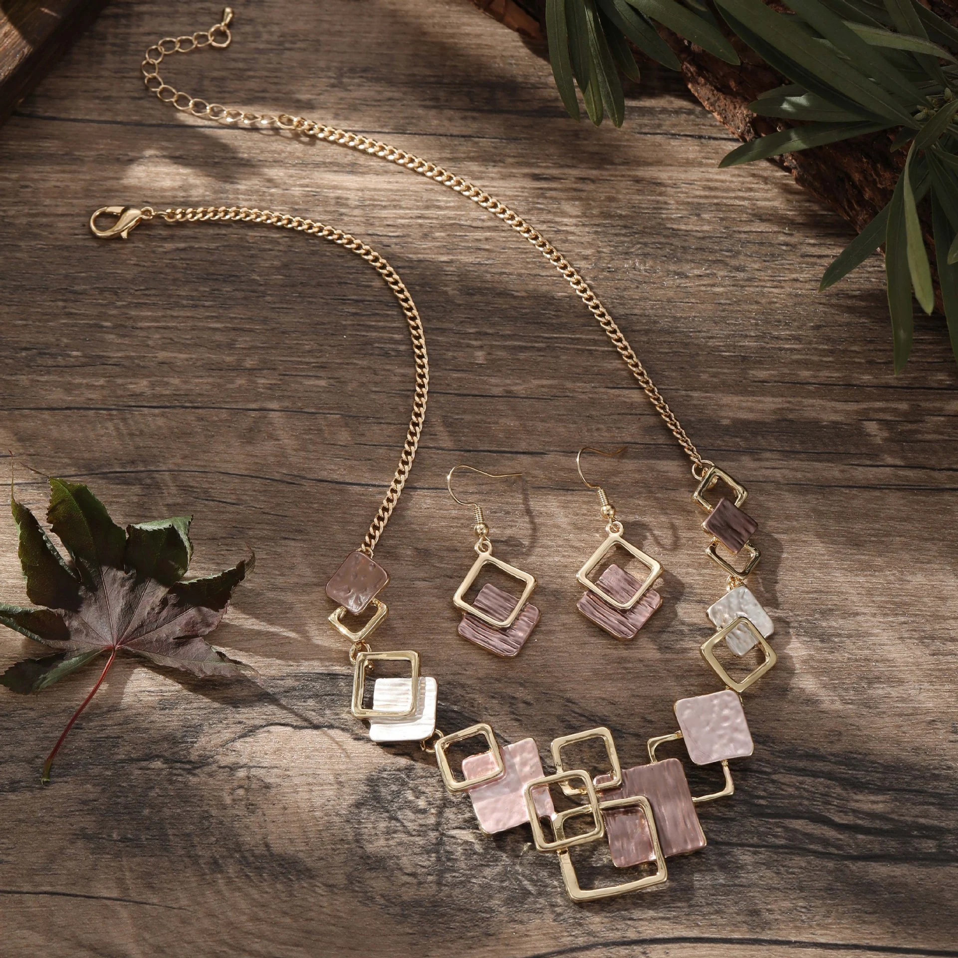 Color Painting Oil Geometric Square Ear Studs Bracelet - Image 8