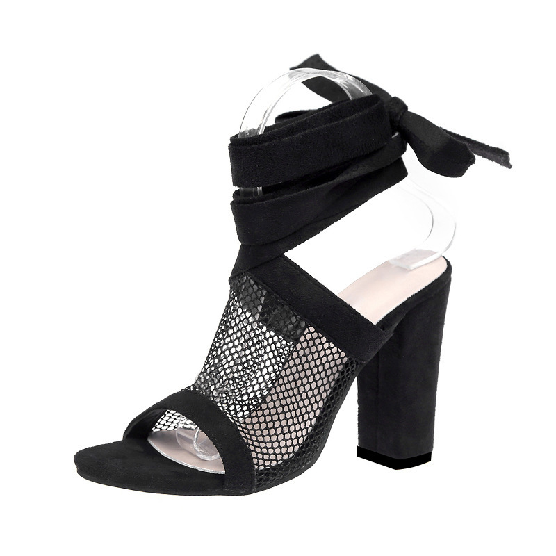 Women Sandals Bandage Flock Cross Strap Lace Up High - Image 3