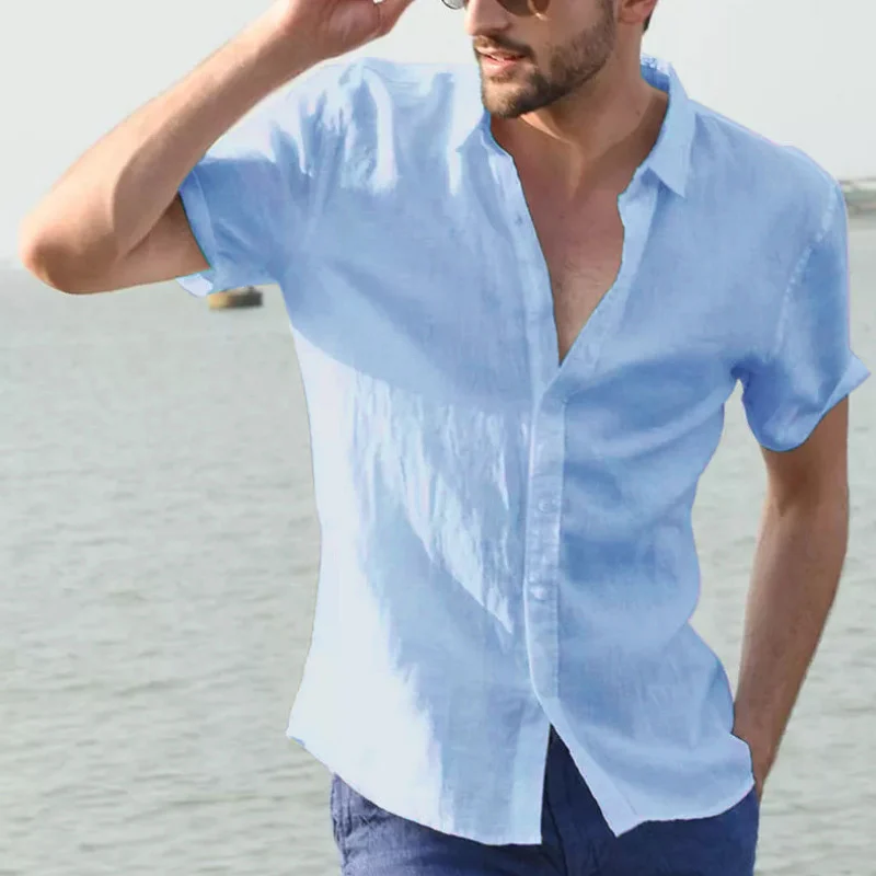 Summer Short-sleeved Shirt Casual Button Tops Men Clothing - Image 3