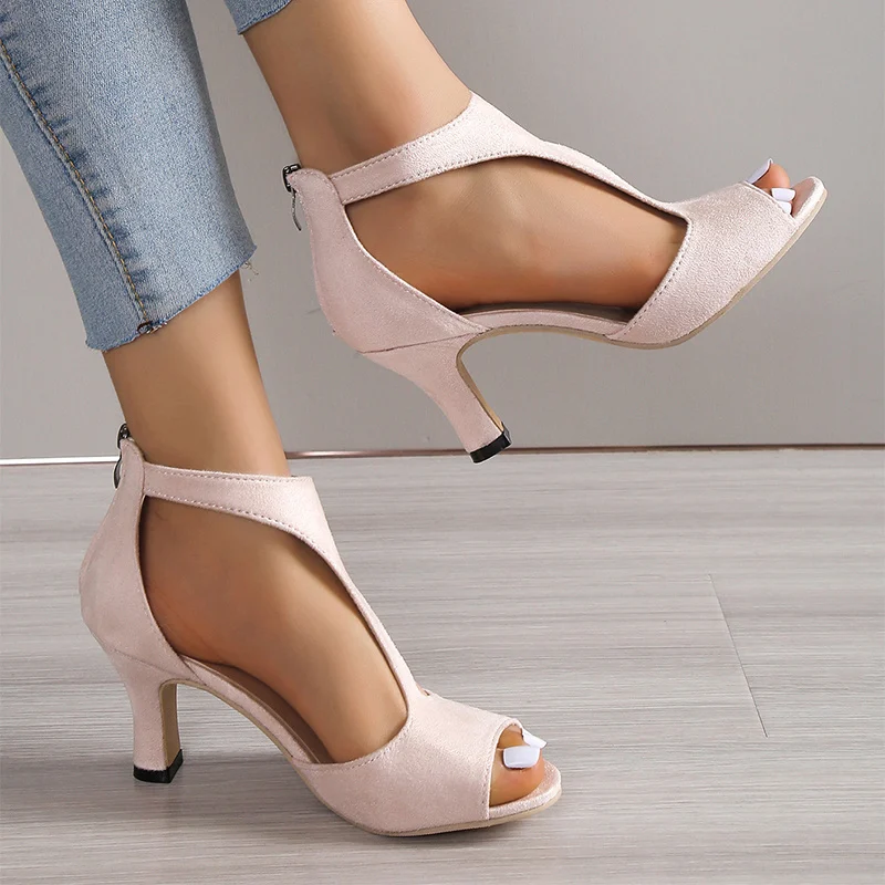 High Heel Peep Toe Sandals Women Back Zipper Outdoor - Image 6