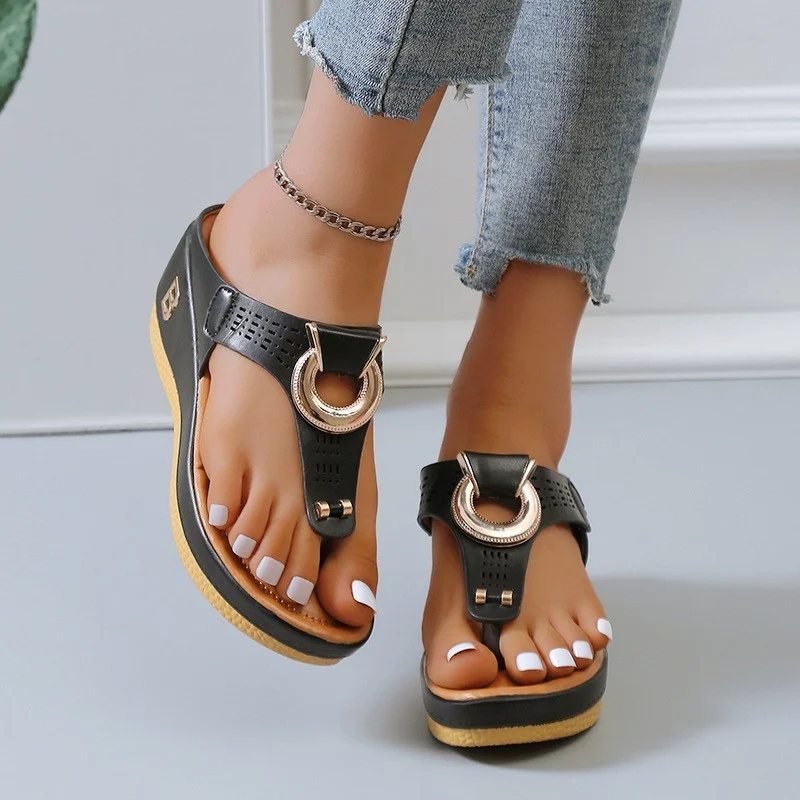 Thong Sandals Women High Heel Wedges Shoes Flip Flops - Image 4