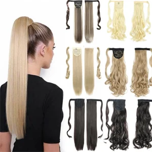 Long Straight Wrap Around Clip in Ponytail Hair