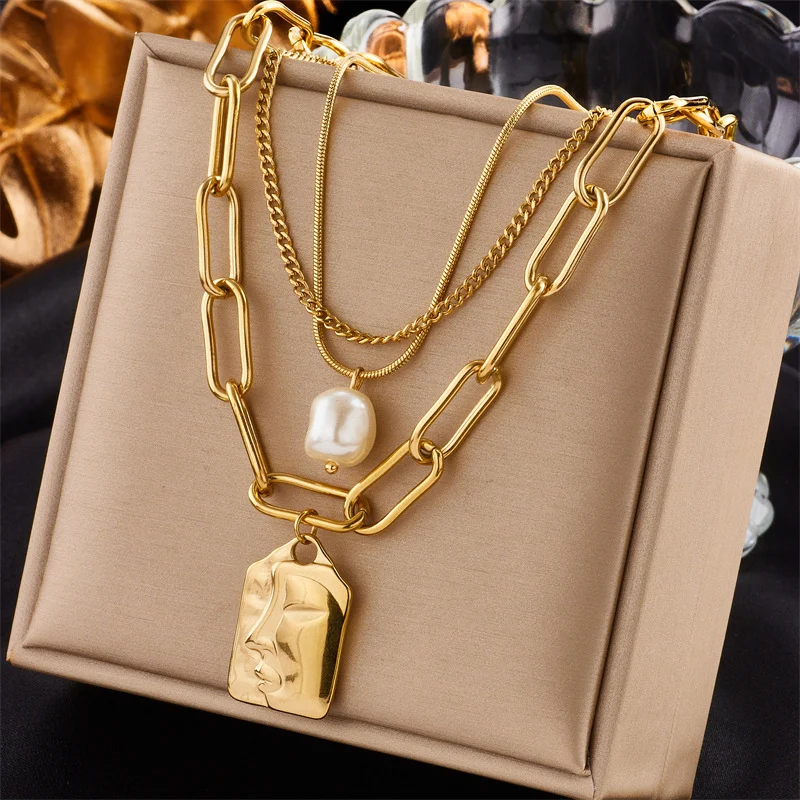 Fashion Jewelry Layered Face Portrait Chain Choker - Image 7