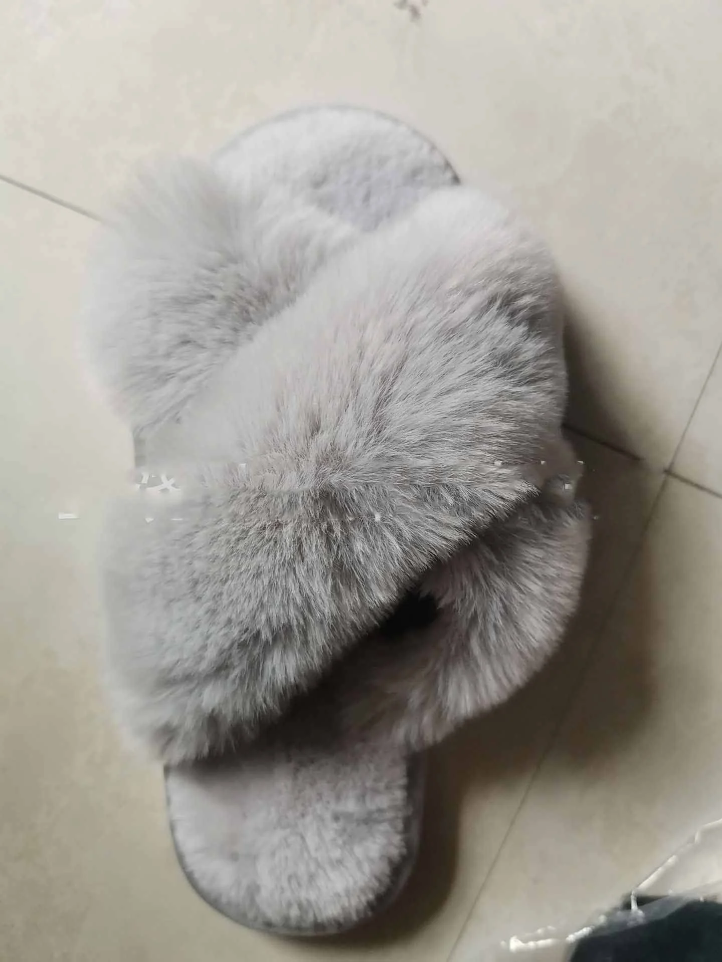 Women Fashion Warm Fluffy Slippers Cozy Faux Fur Cross - Image 5