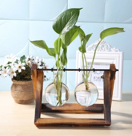Glass Wood Vase Table Desktop Hydroponics Plant - Image 8