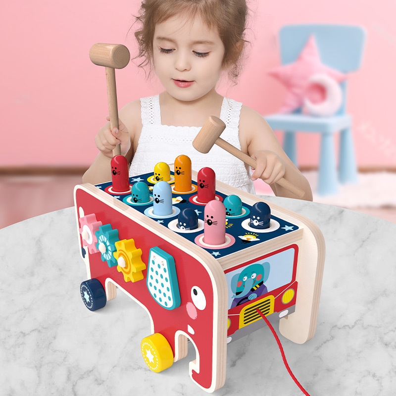 Montessori Toddlers Kids Wooden Pounding Bench Animal