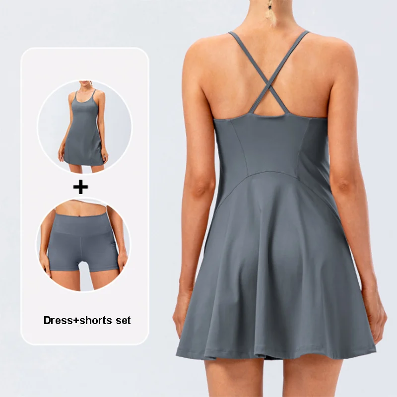 Women Tennis Yoga Skirt High Stretch Soft Nylon Sports Badminton Golf Dress And Fitness Shorts 2 Pcs Set Workout Casual Clothing - Image 8