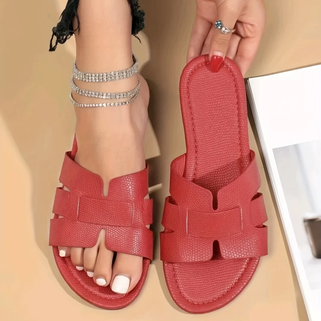 Square Toe Flat Sandals Summer Hollow Out Slides - Image 10
