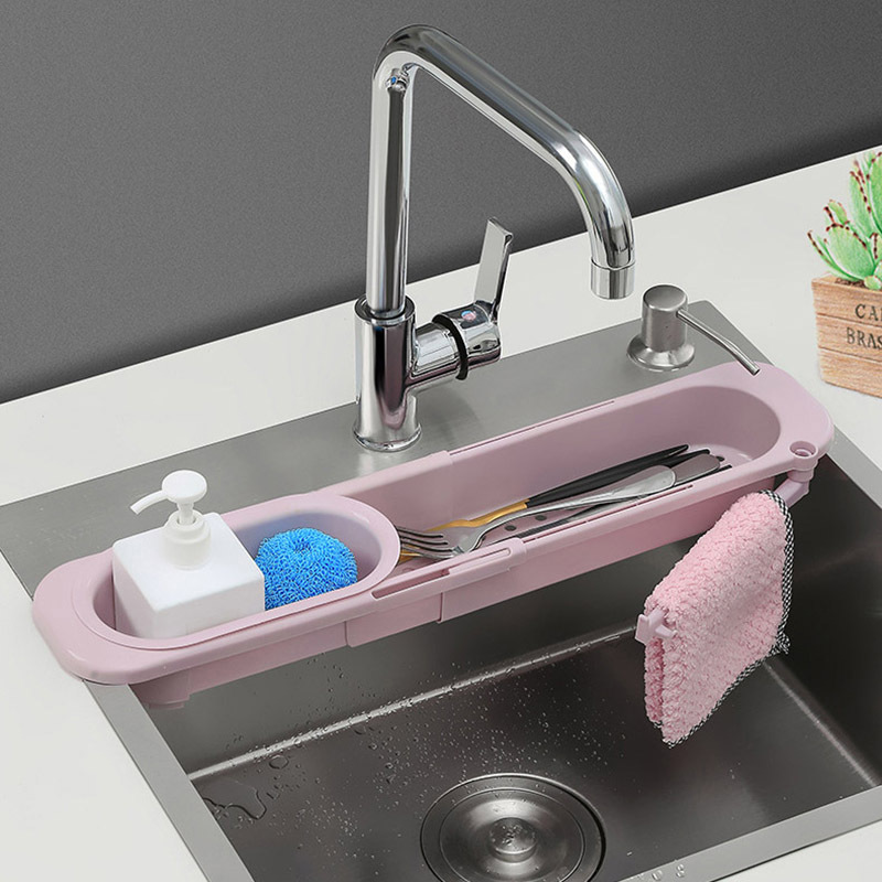 Telescopic Sink Rack Soap Sponge Holder Kitchen Sinks