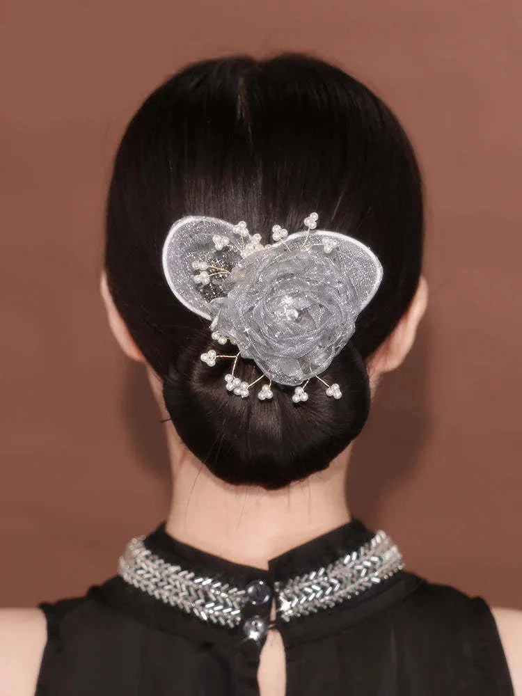 Starry Sky Flower Style Updo Topknot Hair Clip Black - Image 6